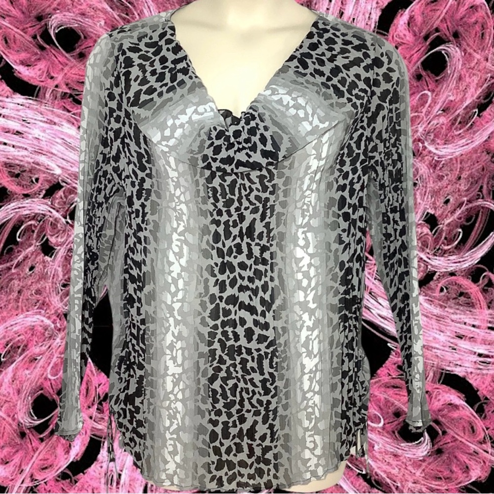 Lane Bryant Leopard Animal Print 18/20 Top Blouse Tunic Sheer Pleated Black